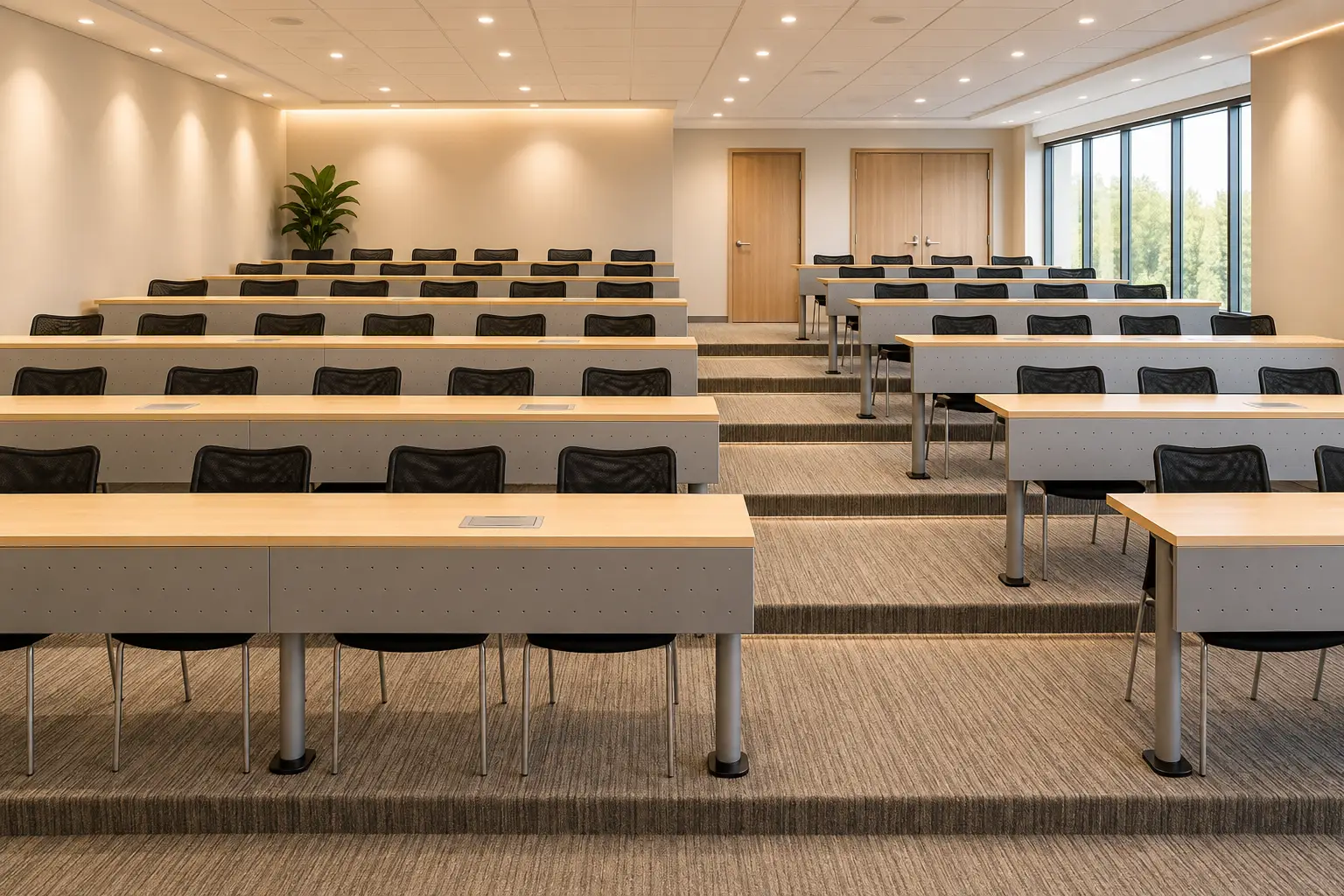 Inspiring educational interior with smart classrooms and collaborative learning spaces