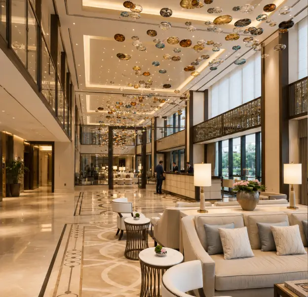 Elegant reception and lounge areas with comfortable interiors