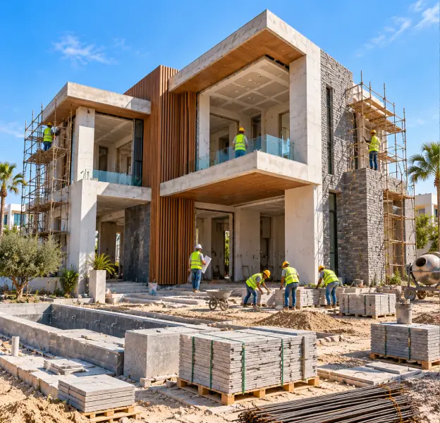 Strong villa foundations and reinforced structural elements for lasting durability