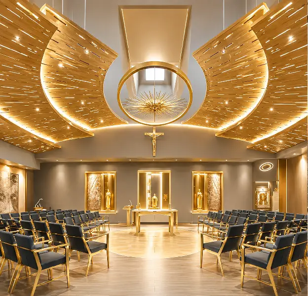 Beautiful sanctuary with elegant lighting and premium finishes
